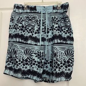 NWOT Mad Iguana Mens Hawaiian Print Swim Shorts With Lining Drawstring - Size XL